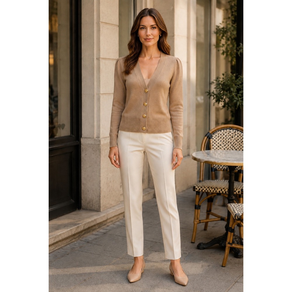 Veronica Beard Solene Womens S Tan 100% Cashmere Cardigan Gold crest Buttons Lux